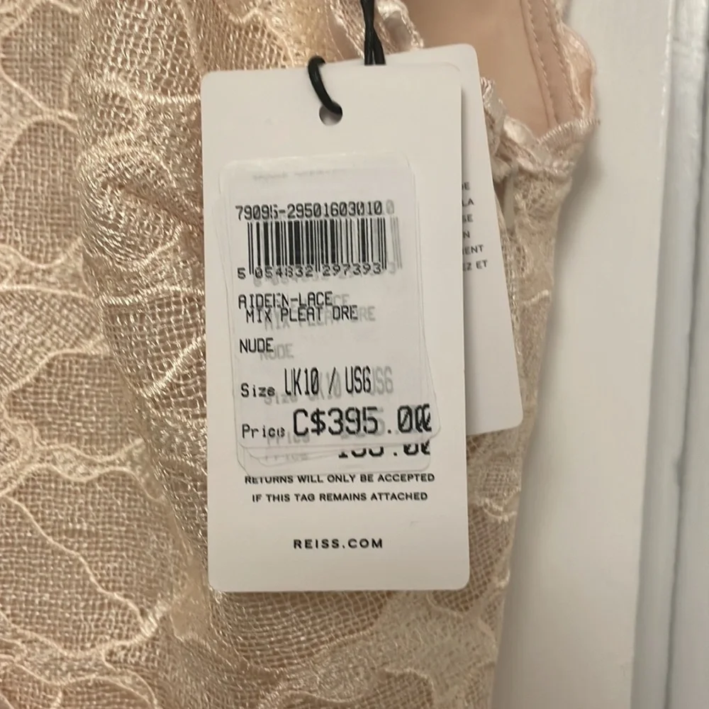 Reiss Aideen Lace Detail Pleated Midi Dress, Nude - Picture 6 of 6